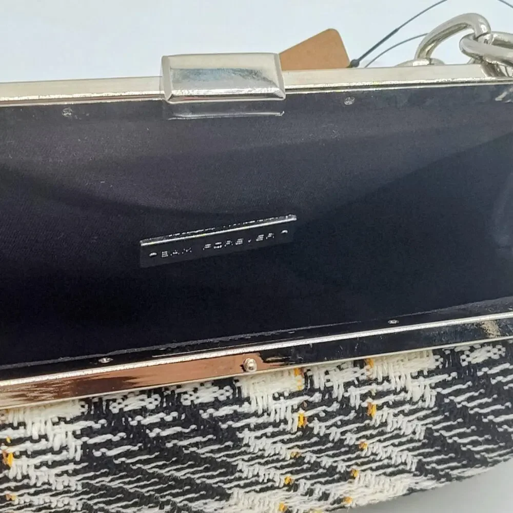 Tweed plaid hard case clutch